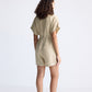 V neck Drawstring Romper in Neutral Beige
