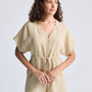 V neck Drawstring Romper in Neutral Beige