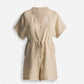 V neck Drawstring Romper in Neutral Beige