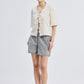Relaxed Fit Top With Ruffles and Front-Ties in Cream