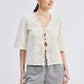 Relaxed Fit Top With Ruffles and Front-Ties in Cream