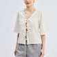 Relaxed Fit Top With Ruffles and Front-Ties in Cream