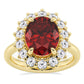 AGI Certified 3CTW Oval Lab Ruby Princess Diana Engagement Ring With Lab Diamond Halo in Choice of 14K White or Yellow Gold – 9x7mm