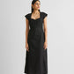 Ruched Dress with Front Slit in Black