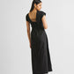 Ruched Dress with Front Slit in Black