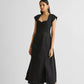 Ruched Dress with Front Slit in Black
