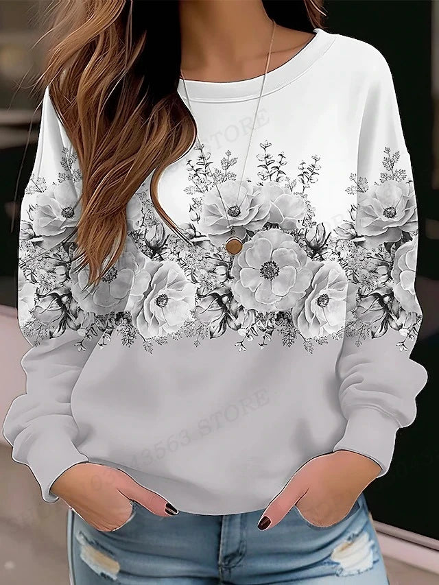 Blumen-Hoodie Rundhals Y2k Hoodie Damen Mode Hoodies Mädchen Mäntel Damen Sweatshirts Blumen Kleidung Geschenke Mäntel Rundhals Pullover
