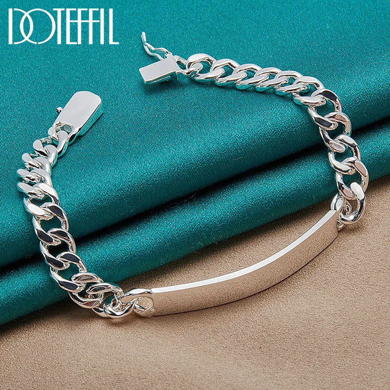 DOTEFFIL 925 Sterling Silber 2 Stücke Armband 10mm Glatte Seitenkette für Herren Damen Hochzeit Verlobung Party Schmuck