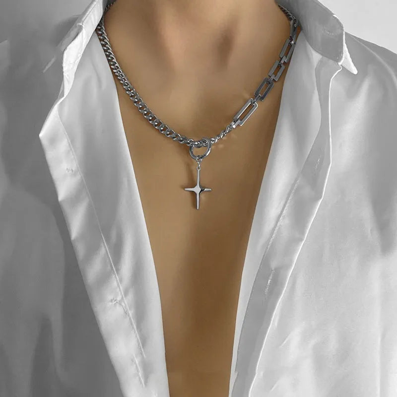 Edelstahl Cuban Gliederkette Halskette für Herren Schwarz Quadrat Anhänger Halskette Herren Halsketten Coole Hip Hop Halskette Neu