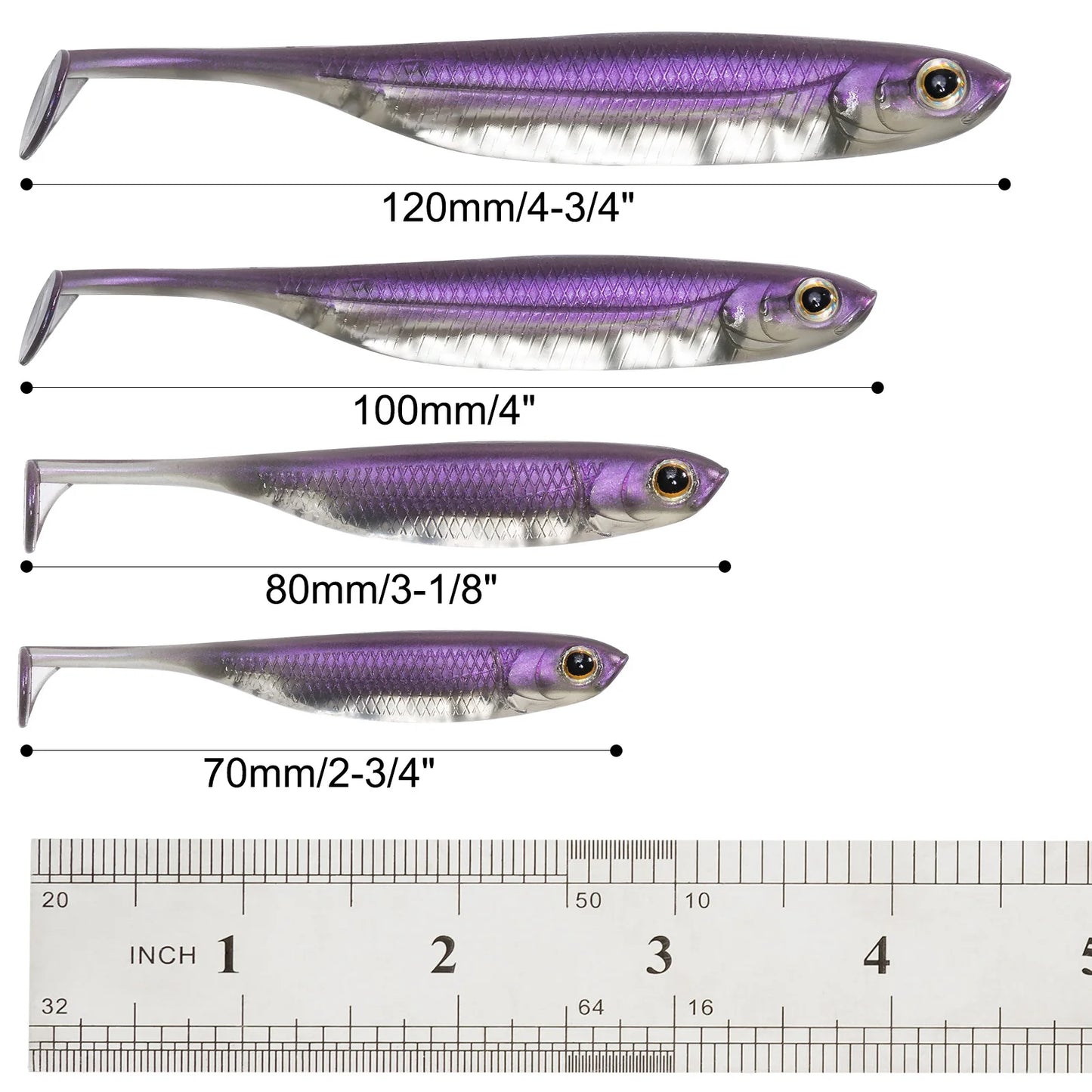 Dr.Fish 5/6 Stück Angelköder Weichplastik Silikonköder Paddelschwanz Shad Wurm Swimbait Süßwasser Barsch Forelle 70mm 80mm 100mm