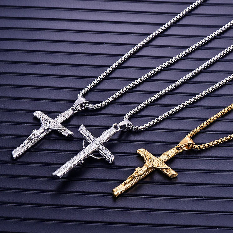 Stainless Steel Titanium Cross Jesus Christ Human Pendant Hip Hop Collar Chain Necklace for Women Men Gift Fashion Jewel