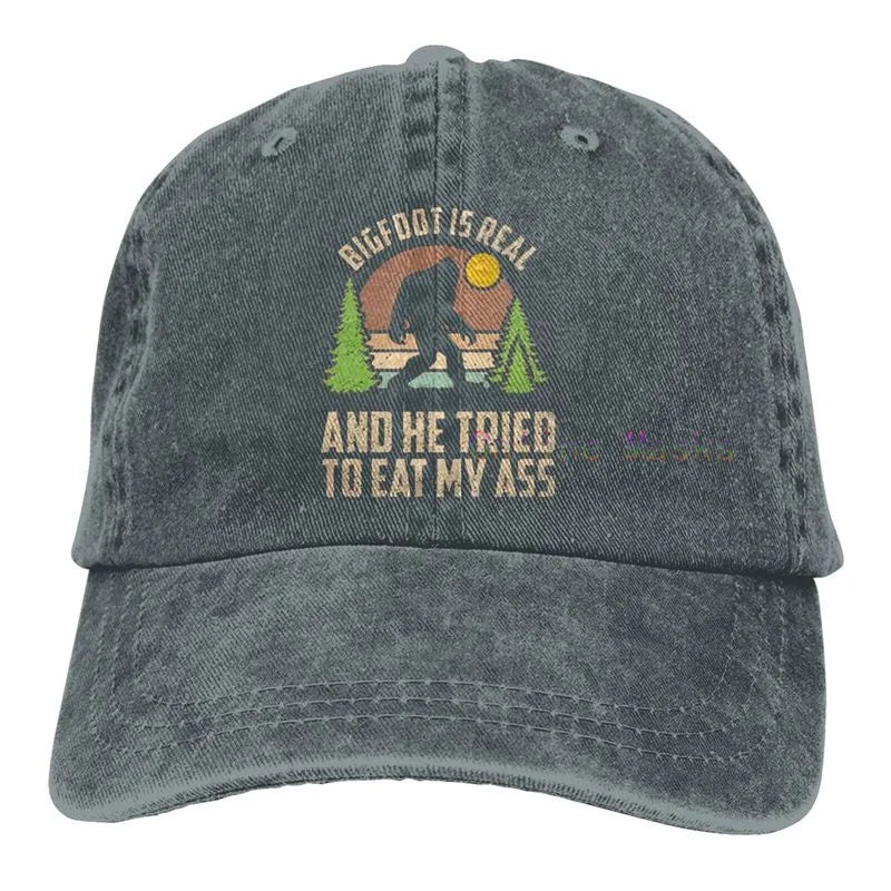 Bigfoot is Real and He Tried to Eat My Ass Baseball Cap Unisex Vintage Trucker Hat Adjustable Cowboy Hats for Mens Womens