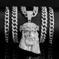 Iced Out Jesus Christus Kopf Anhänger Strass Halskette mit 13mm Miami Cuban Gliederkette Hip Hop Stil für Herren Damen Geschenk