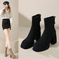 2024 Damenmode High-Heel Stiefel Winter Neuer Britischer Stil Weiche Sohle Rutschfest Laufsteg Vielseitig Warm Haltend Lederschuh