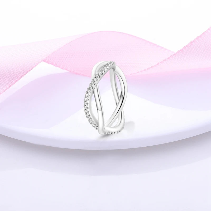 Ringe für Frauen 925 Silberfarbe Zirkon Wickellinie Geometrischer Sternring Verlobung Hochzeit Romantisches Valentinstag Feinschmuck Geschenk