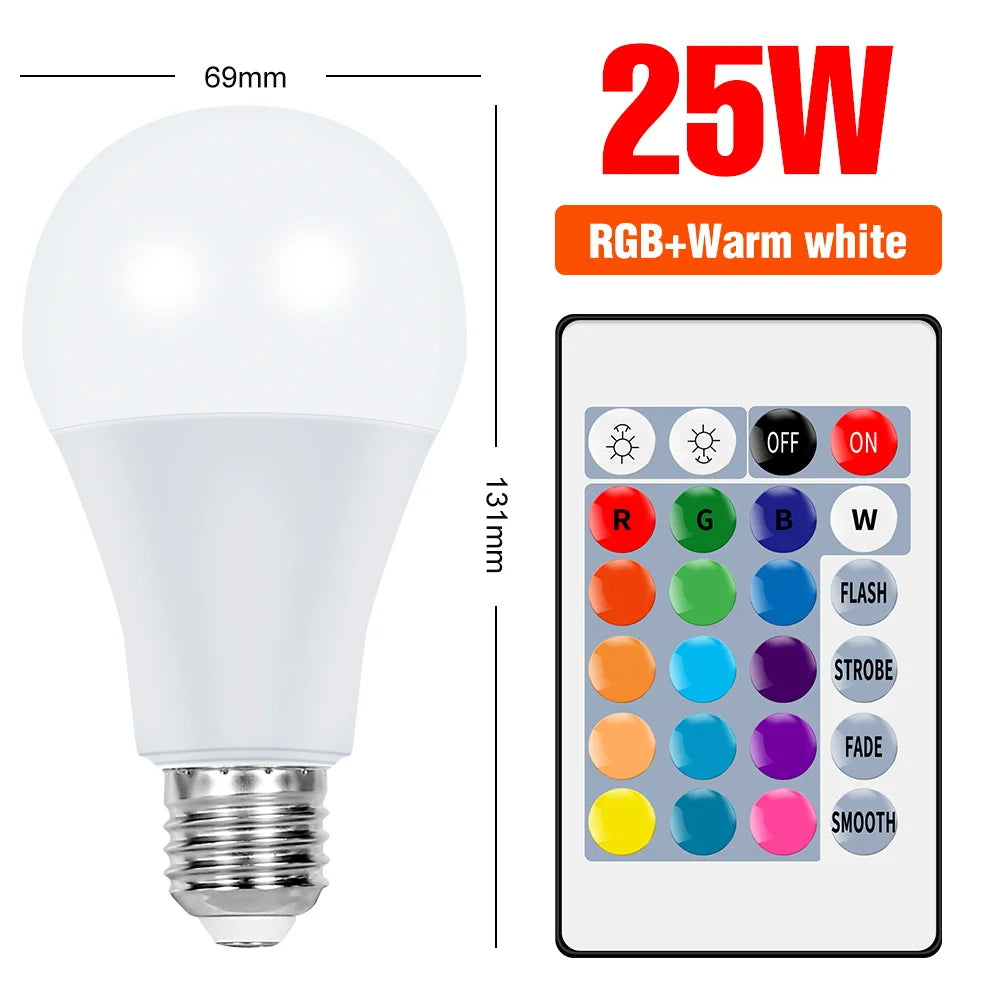 RGB Neon Light E27 Rainbow Lamp 220V LED Colorful Bulb With IR Remote Control 20W 25W Bombillas LED Christmas Holiday Decoration
