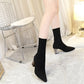 Autumn winter elastic fabric ankle boots women's shoes pointed thick heel stretch boots knitted stockings sizes 34-43