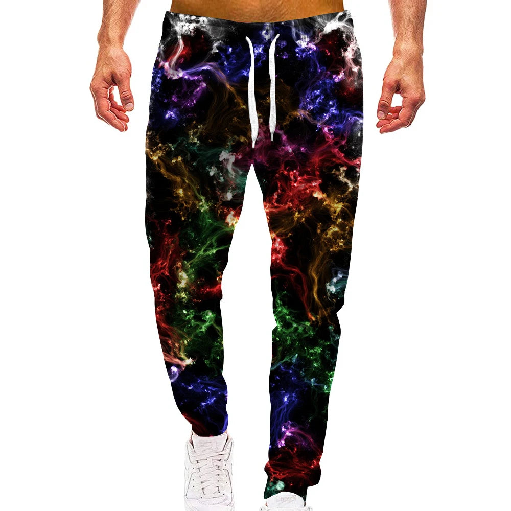 Rainbow Smoke Loose Camo Track Gym Sweat Pants Men Hip Hop 3D Print Sport Jogger Casual Trousers Drawstring Sweatpants Clothing