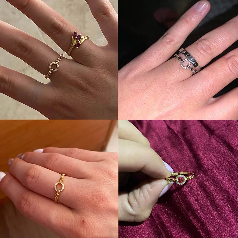 Zirkon-Rundringe für Frauen Punk-Rock-Kette Offener, verstellbarer Edelstahlring Accessoires Schmuck Geschenk Bijoux Femme