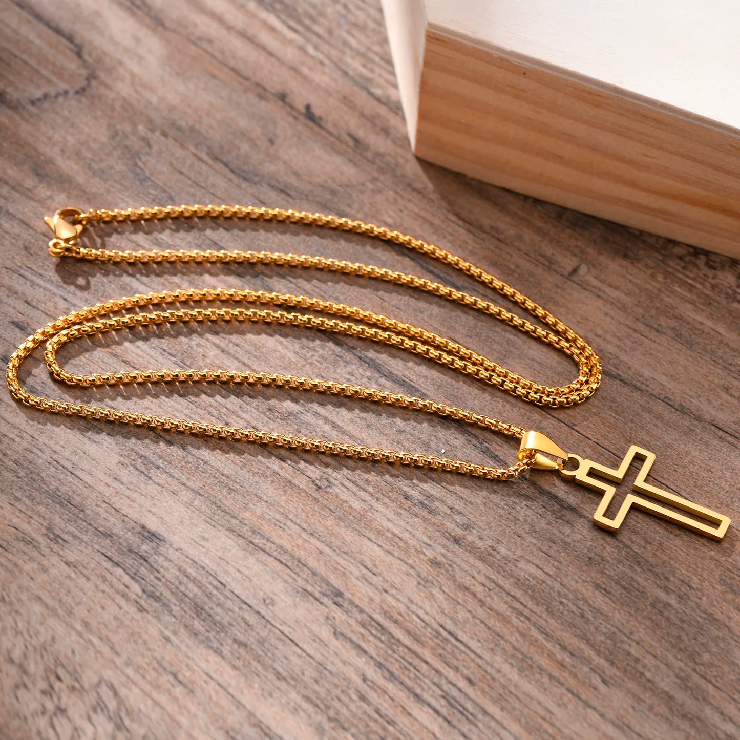 Mprainbow Mens Cutout Cross Necklaces,Waterproof Stainless Steel Hollow Cross Pendant Collar,Religious Faith Christ Gift Jewelry
