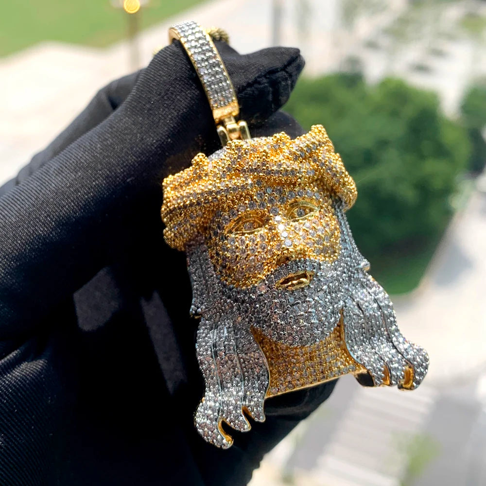 2024Neu Zweifarbig Roségoldfarbe Hip Hop Jesus Christus Kopf Anhänger Mikro Pavé 5A Zirkonia CZ Iced Out Herren Mode Schmuck