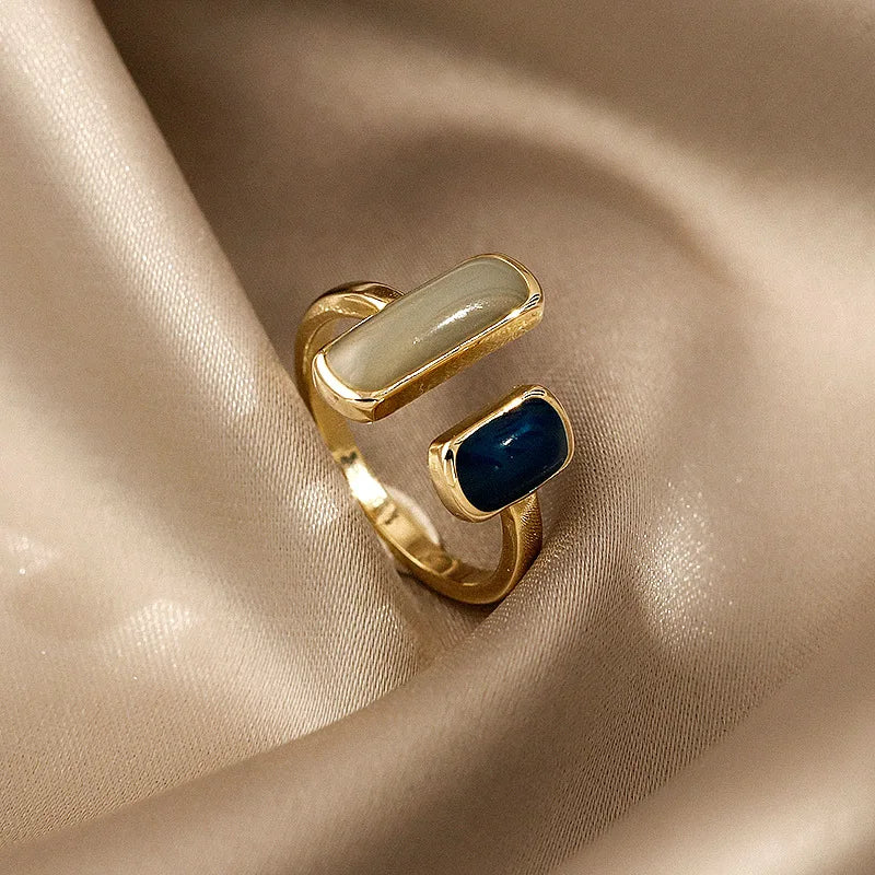 Verstellbarer, bunter Tropfglasur-Ring Damen Mode Retro Geometrischer goldfarbener Metallring Hochzeitsschmuck Geburtstagsgeschenk