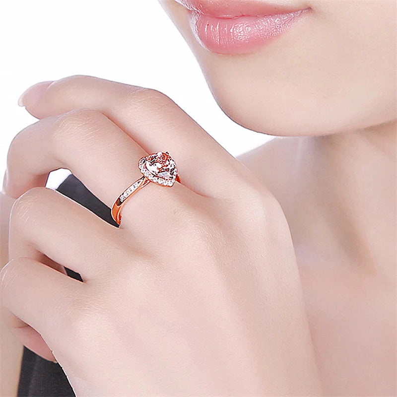 Heart Rings for Women Wedding Engagement Bridal Jewelry Cubic Zirconia Stone Elegant Rose Gold Silver Ring
