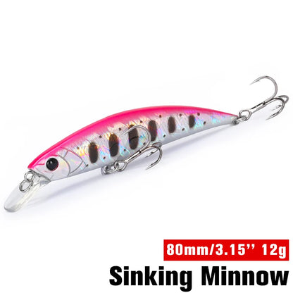 TSURINOYA 80S 12g Sinking Minnow Fishing Lure DW96 8cm Large Trout Pike Rockfish Hard Bait Jerkbait Freshwater Saltwater Wobbler