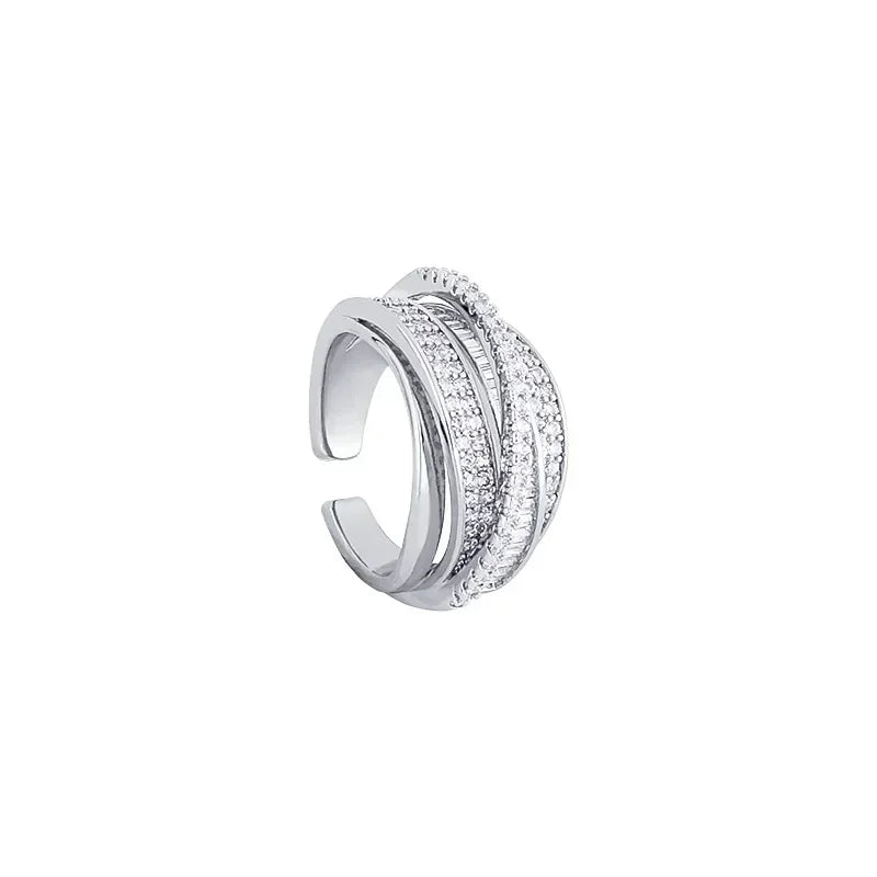 2024 Silberfarbener Strass-Ring Mehrlagige Wickelringe für Damen Hochzeit Vollzirkon-Fingerringe Mode Schmuck Geschenke