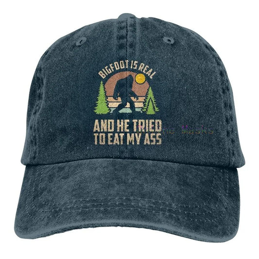 Bigfoot is Real and He Tried to Eat My Ass Baseball Cap Unisex Vintage Trucker Hat Adjustable Cowboy Hats for Mens Womens