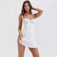 Suninheart Ein trägerloses weißes Spaghettiträger-Kleid, Mini, mit Stäbchen, elegant, zum Schnüren, Partykleider für den Urlaub, lässige Sommerkleider für Damen