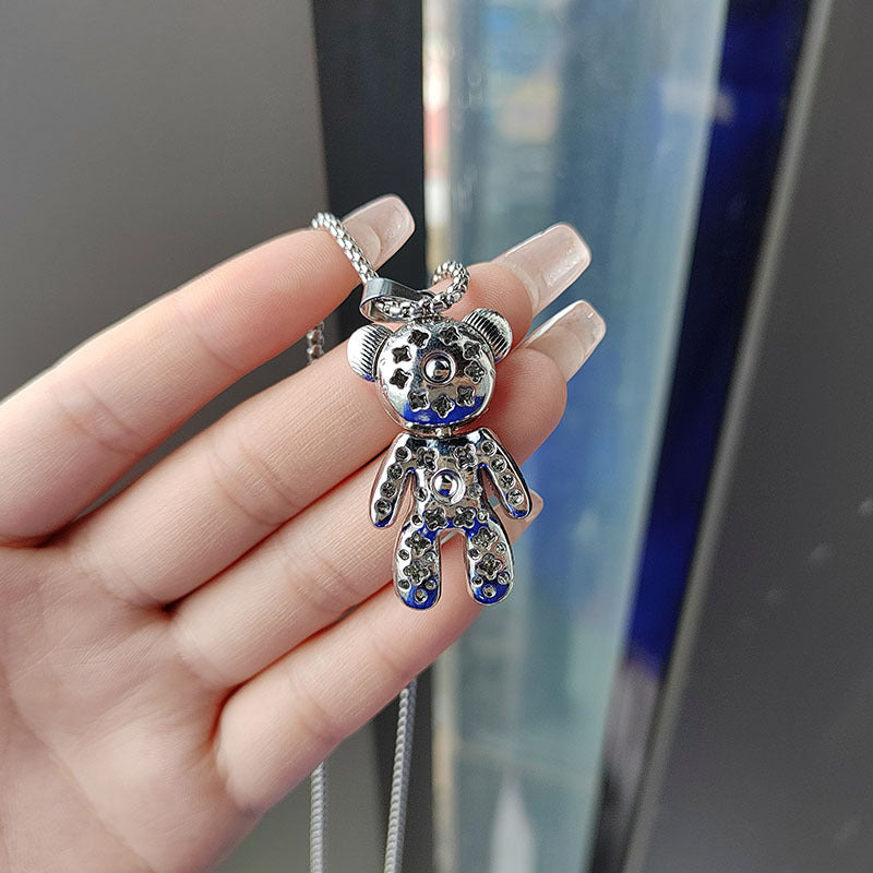 Niedliche Bären-Anhänger-Halskette für Damen, modische Persönlichkeit, Hip-Hop-Kette, glänzender Zirkon-Bär, Hoodie-Accessoires, Trend-Party-Schmuck