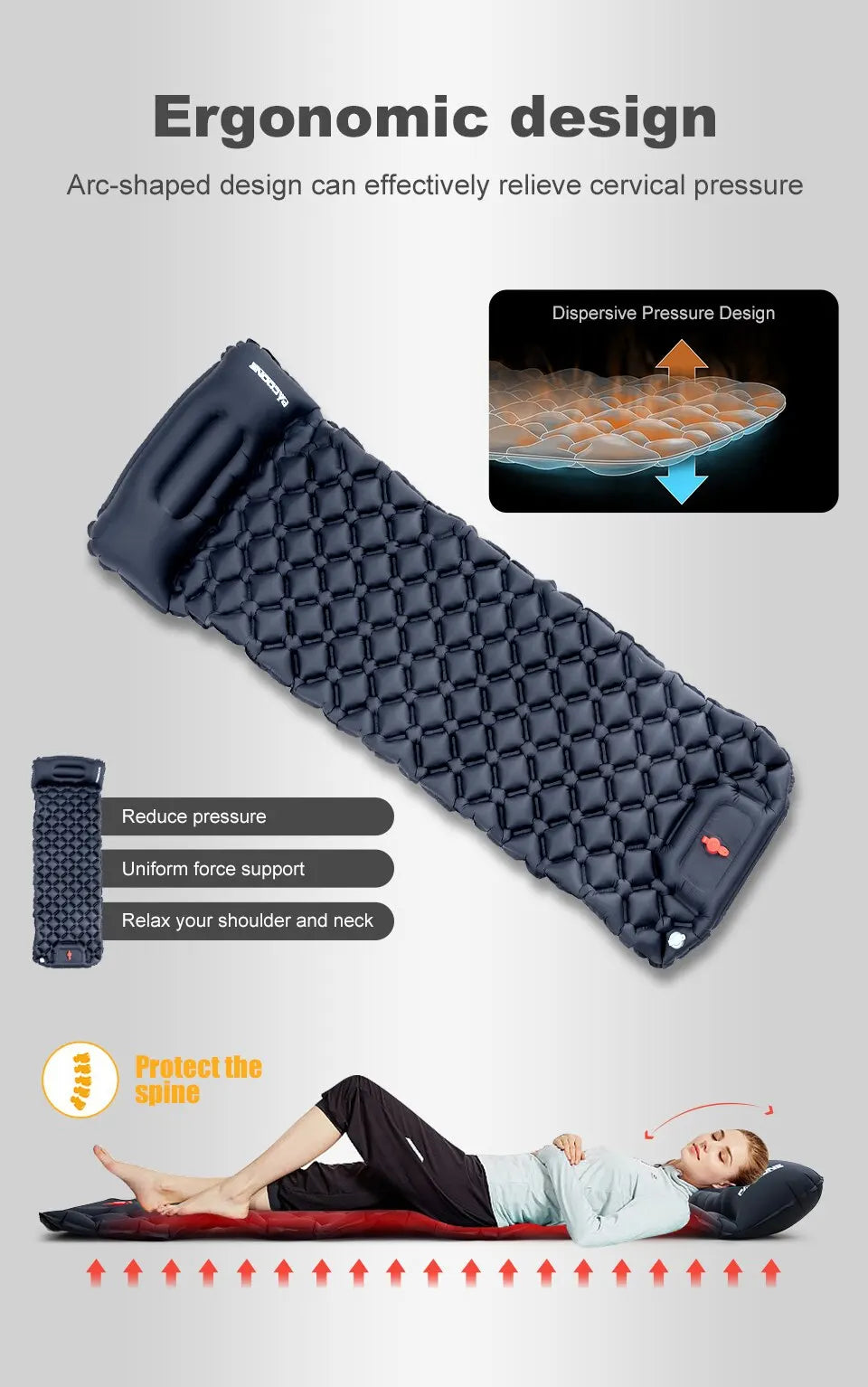 Outdoor-Camping aufblasbare Matratze Isomatte mit Kissen Ultraleichte Luftmatratze Eingebauter Inflatorpumpe Wandern