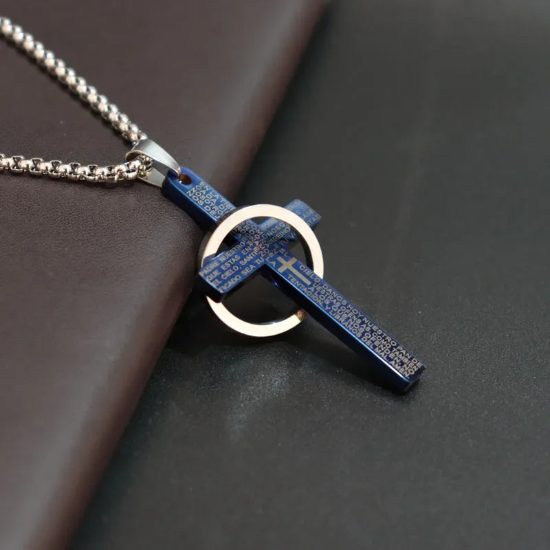 Schlichte Kreuzkette mit Kreis Anhänger Edelstahl Halskette Christ Kreuz Halskette für Herren Jungen Coole Halskette Collier