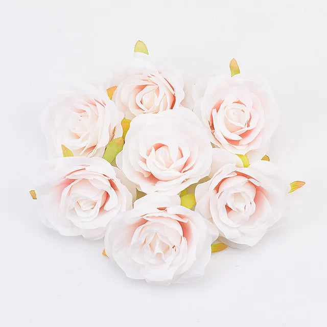 30pcs/7-8cm White Rose Artificial Silk Flower Heads DIY Wedding Home Birthday Party Decoration Wreath Scrapbooking Fake Flowers