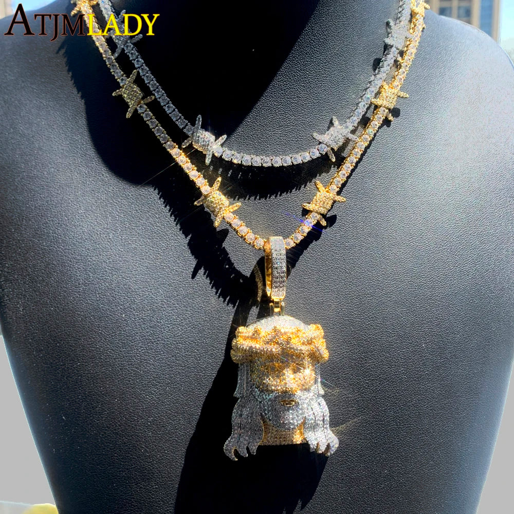 2024 New Bling  Jesus Christ Head Necklace Full Micro Paved 5A Cubic Zirconia Pendant For Men Iced Out Charm Hip Hop Jewelry