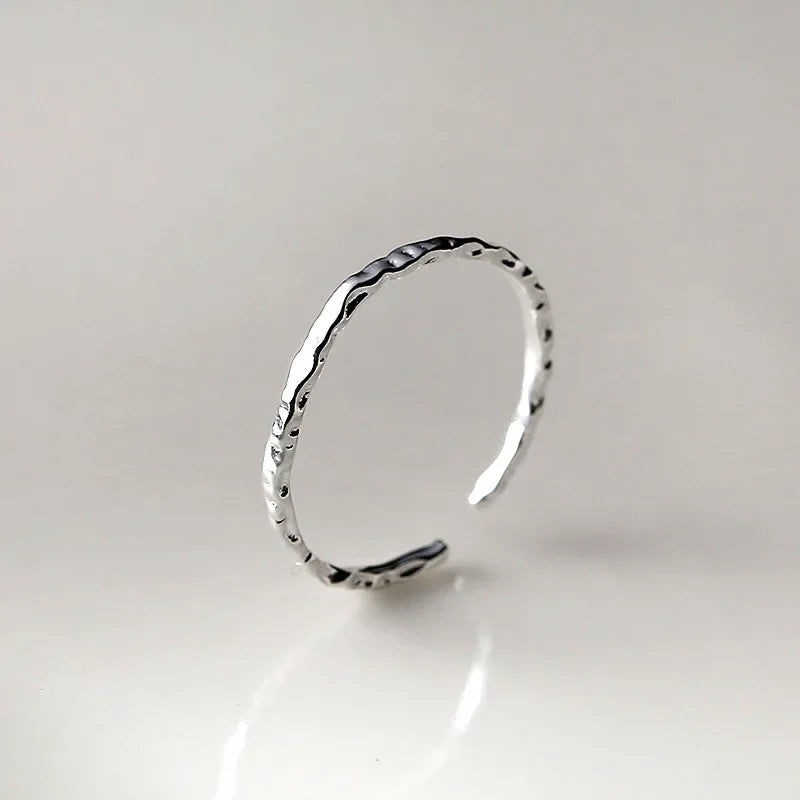 Echt 925 Sterling Silber minimalistische geometrische runde Ringe für Frauen Trendiger Edelschmuck Öffnung unregelmäßige Accessoires