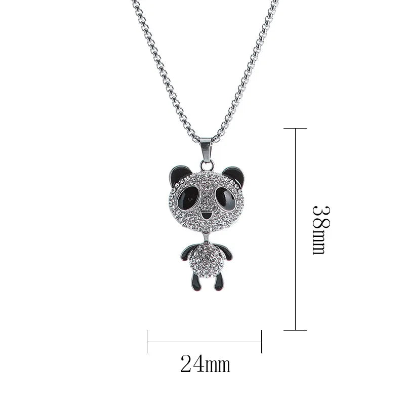 Fashion Movable Panda Necklace Lady Exquisite and Cute Cartoon Animal Hip-hop Personality All-match Pendant