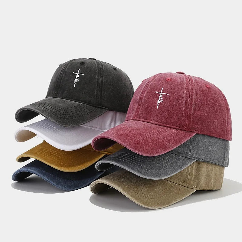 Vintage washed vintage unisex faith cross embroidered baseball cap - soft, breathable, adjustable dad cap, hip-hop style, suitab