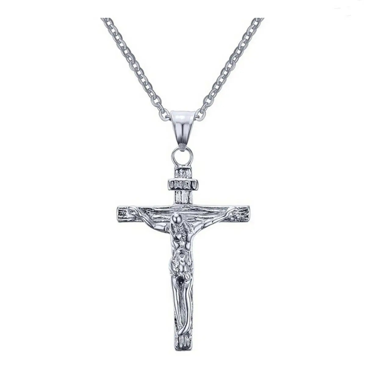 Mode Kruzifix Jesus Christus Herrenschmuck Gold Braun Silber Farbe Metall Kreuz Anhänger mit Halskette Halsketten für Damen