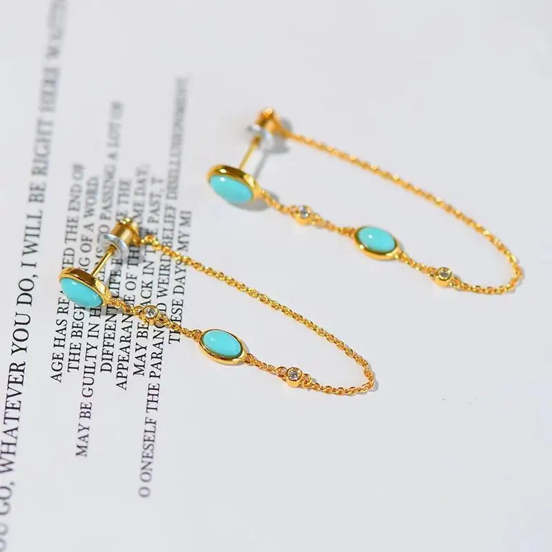 New original Turquoise long Tassel earrings for women Chinese style retro unique ancient gold craft light luxury Christmas gift