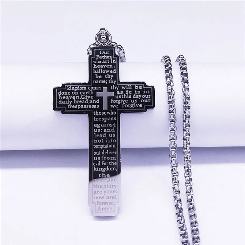 HNSP Edelstahl Bibel Großes Kreuz Halskette Anhänger für Herren Schmuck Religion Zubehör
