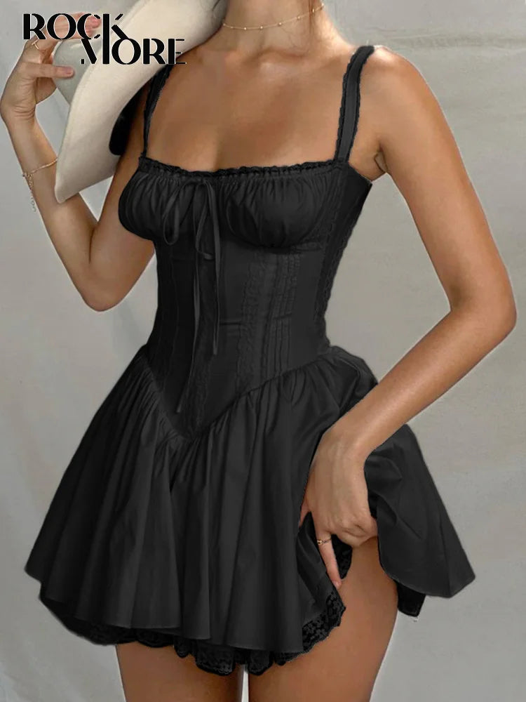 Rockmore elegante Party-Korsettkleider für Damen, modisches Abend-Bodycon-A-Linien-Faltenkleid, sexy Spitzen-Patchwork-Minikleid, neuer Sommer-Sunderss