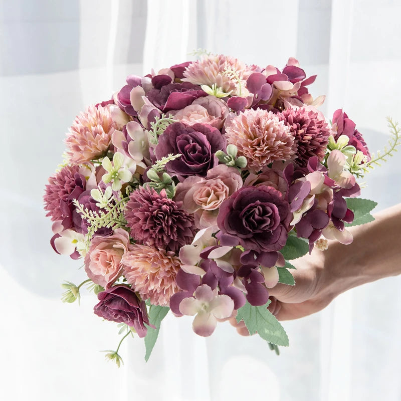 30CM Seidenrosen Hochzeit Bouquet Vase für Home Raum Dekoration Weihnachtsgirlande Scrapbooking Künstliche Hortensie Kunstblumen