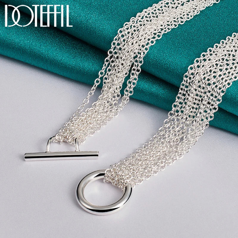 DOTEFFIL 925 Sterling Silver Multi-Line Chain Heart Necklace Bracelet Network Ring  For Women Wedding Engagement Party Jewelry