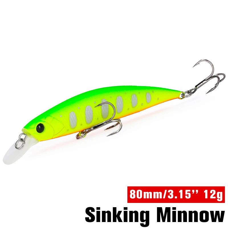 TSURINOYA 80S 12g Sinking Minnow Fishing Lure DW96 8cm Large Trout Pike Rockfish Hard Bait Jerkbait Freshwater Saltwater Wobbler