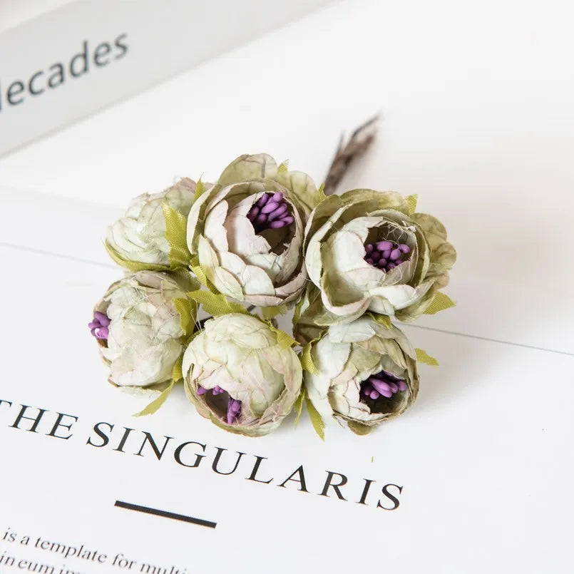 12PCS Artificial Flowers Christmas Decorations for Home Accessories Stamen Wedding Bouquet Garland DIY Gifts Silk Tea Roses Buds