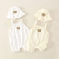 2PCS Summer Baby Clothes Set With Cap Toddler One Piece Cute Bear Sling Romper Fisherman Hat Infant Girl Boy Jumpsuit Outfit