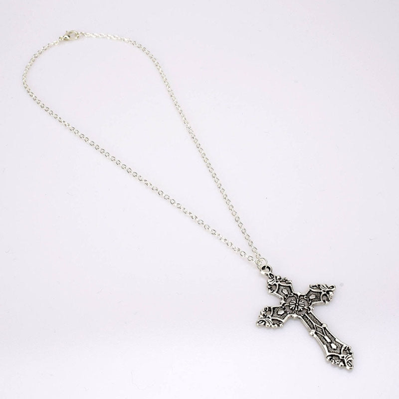 Retro Barock für Kreuz Blumenhalskette Mode Böhmen Christus für Kreuz Halskette Gotische Anhänger Halskette mit Metallkette