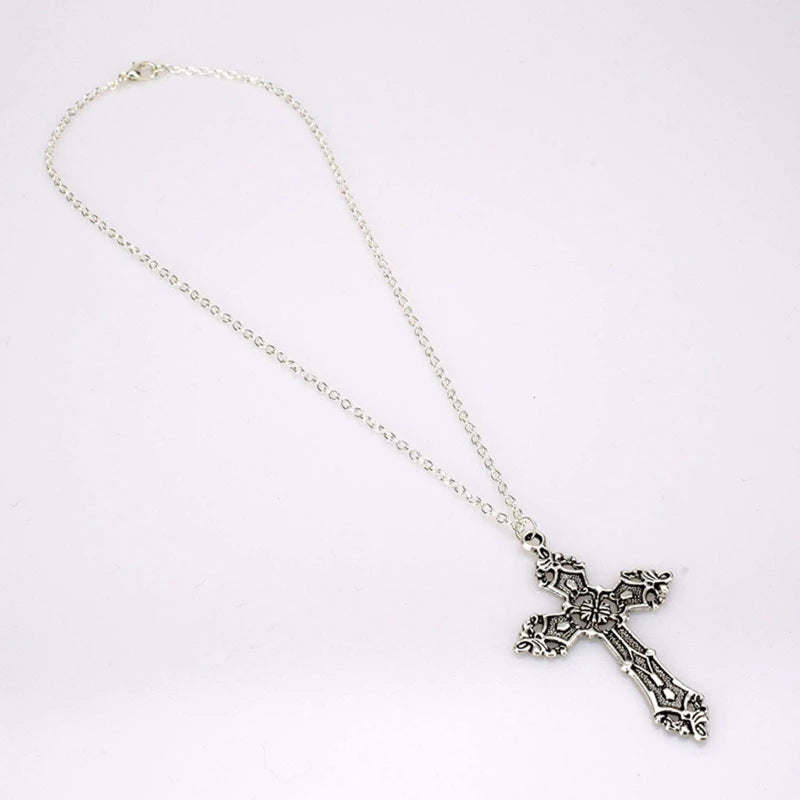 Retro Barock für Kreuz Blumenhalskette Mode Böhmen Christus für Kreuz Halskette Gotische Anhänger Halskette mit Metallkette